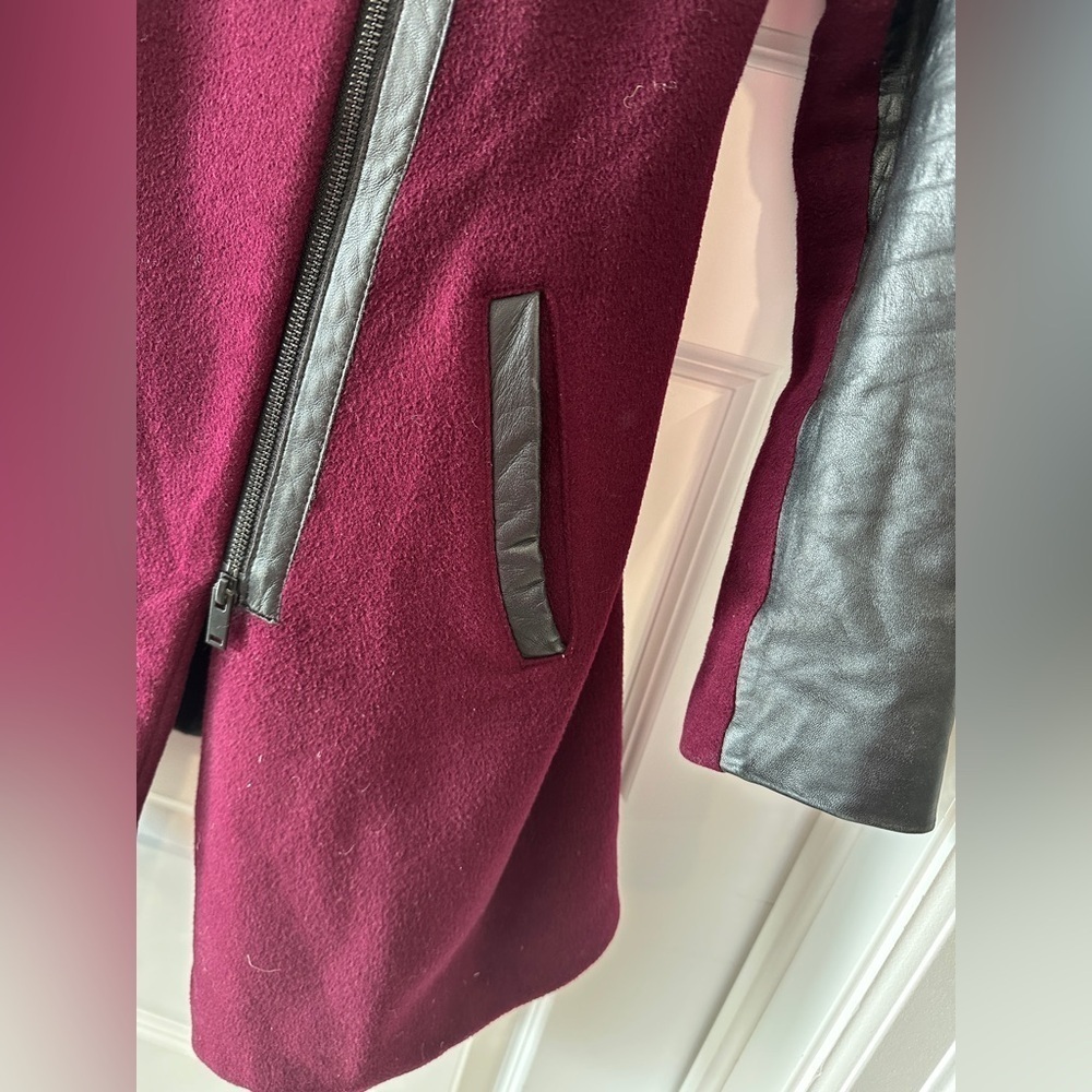 Danier Wool Leather Maroon Black Trench Coat Size 3XS Women’s - Picture 6 of 14